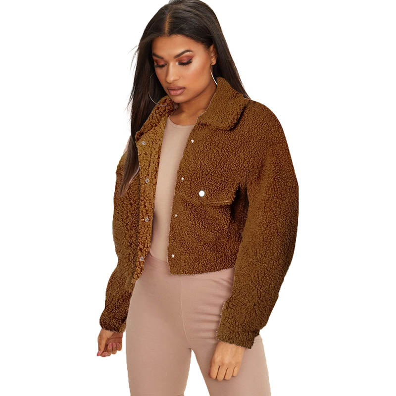 Fluffy Button Long Sleeve Jacket