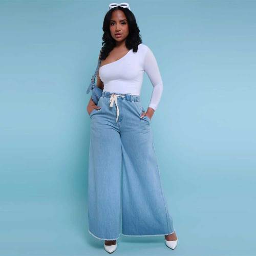Light Blue New Obsession High Rise Denim Palazzo Pants