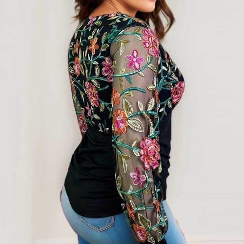 Elegant Embroidered Mesh Pleated Tops for Women