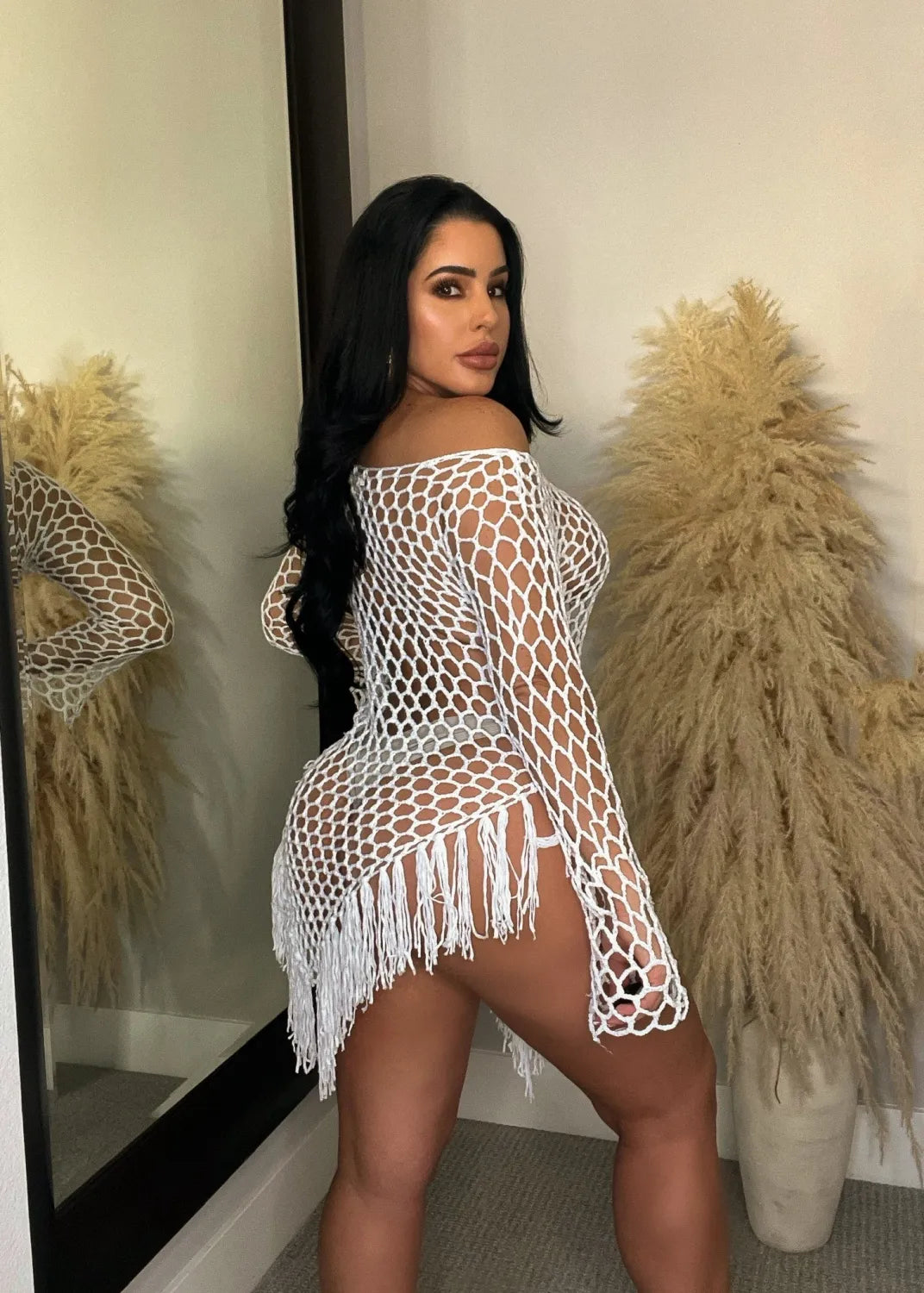 SEXY HAND HOOK TASSEL SEE-THROUGH BEACH DRESS