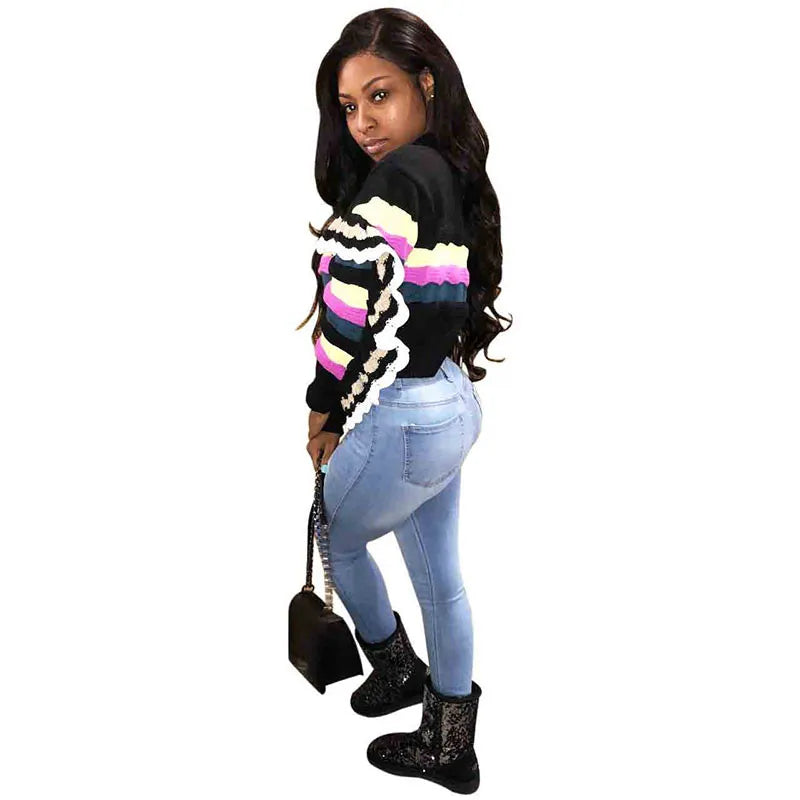 Colorful Stried Long Sleeve Sweat Shirt