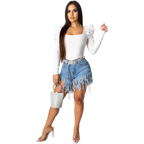 Solid Color Lantern Sleeve Top