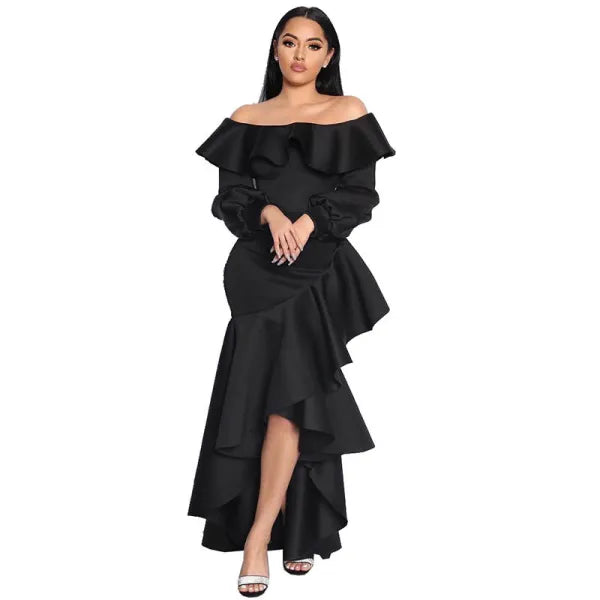 Ruffle Off Shoulder Irregular Bodycon Long Sleeve s Party Maxi Dress