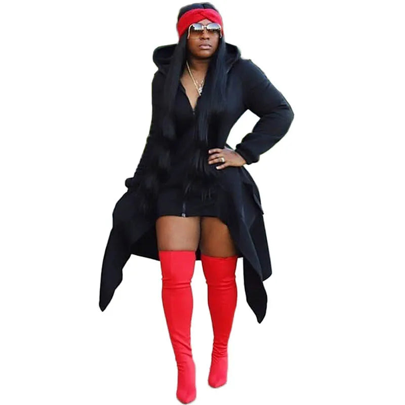 Zipper Stitching Irregular Tail Hooded Coat