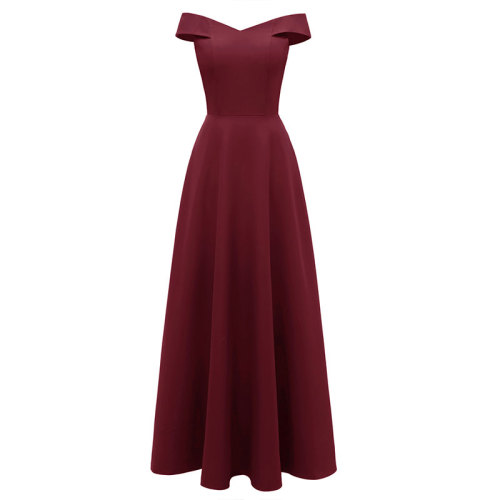 Satin V Neck Off Shoulder Maxi Bridesmaid Dress