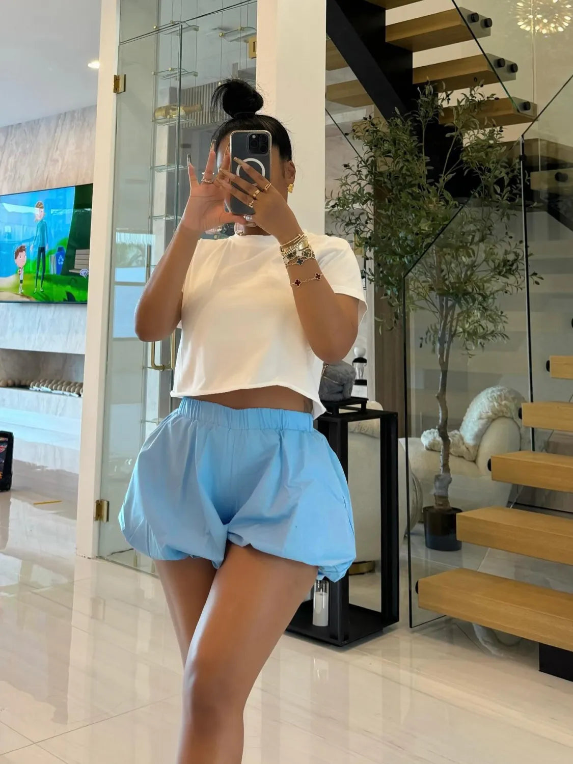 DOUBLE BUBBLE FLUFFY ELASTIC SHORTS