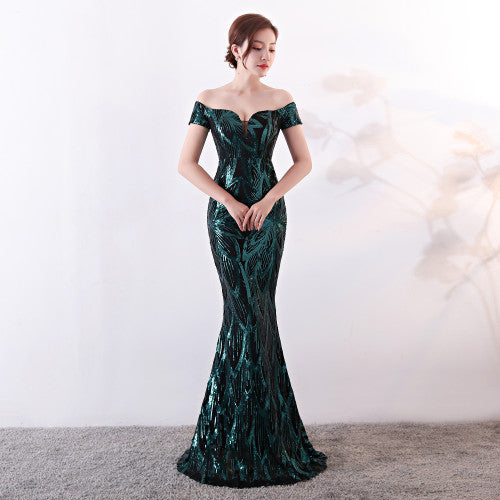 Sequins Off Shoulder Long Evening Dress Women Floor Length Mermaid Maxi Dress Long Prom