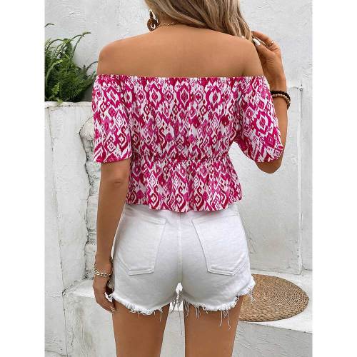 Strapless Short Sleeve Sweet Button Short Shirt
