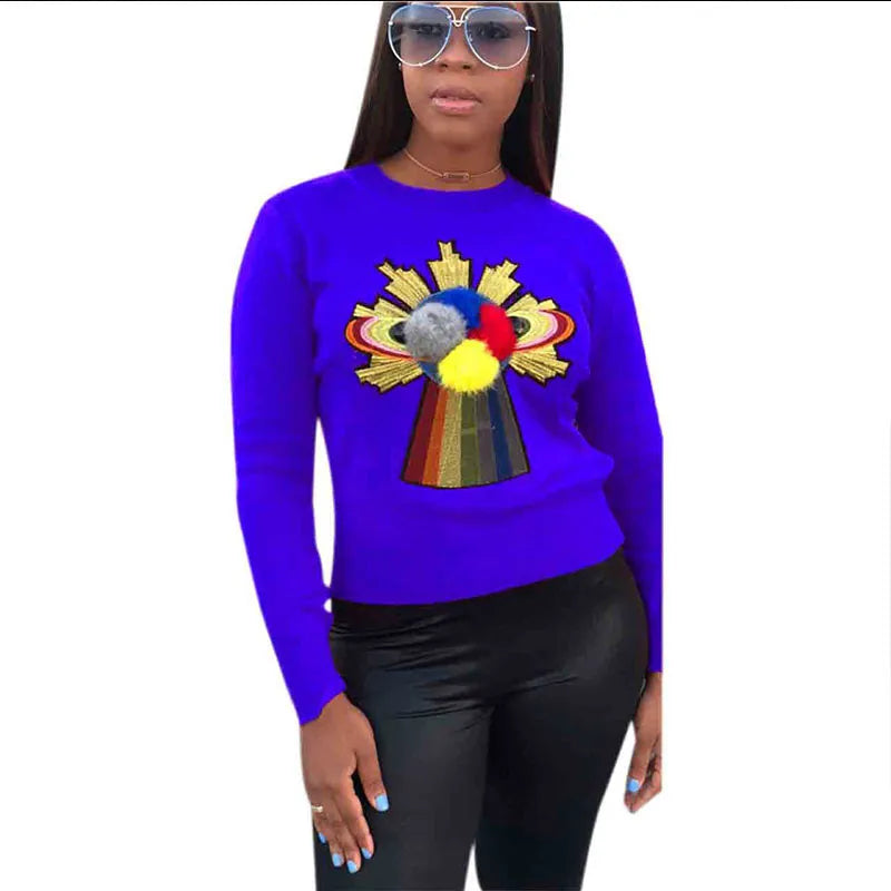 Long Sleeve Patch O-Neck Detailed Sweater