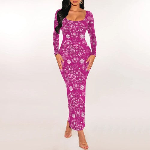 Casual Print U Neck Maxi Dresses