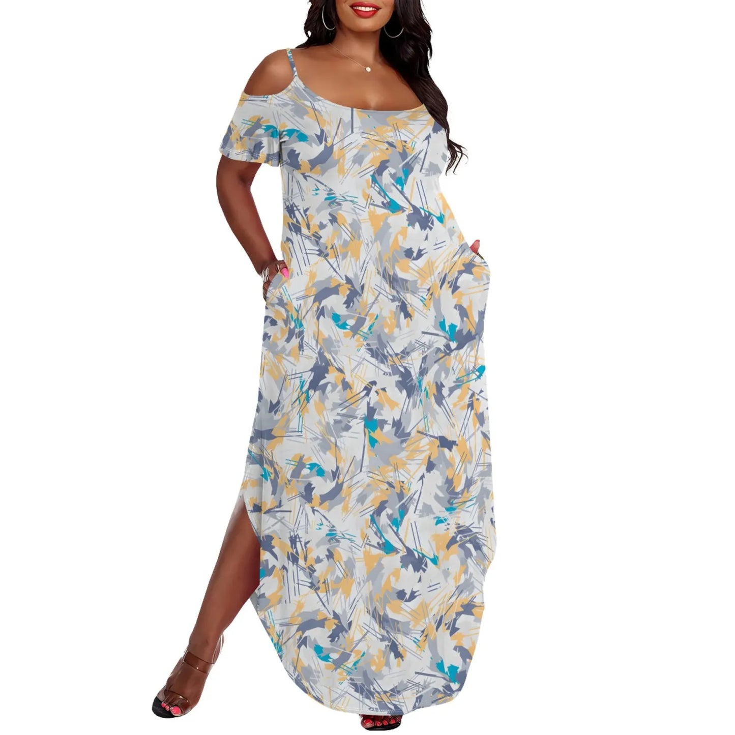 Casual Print Straps Plus Size Maxi Dress
