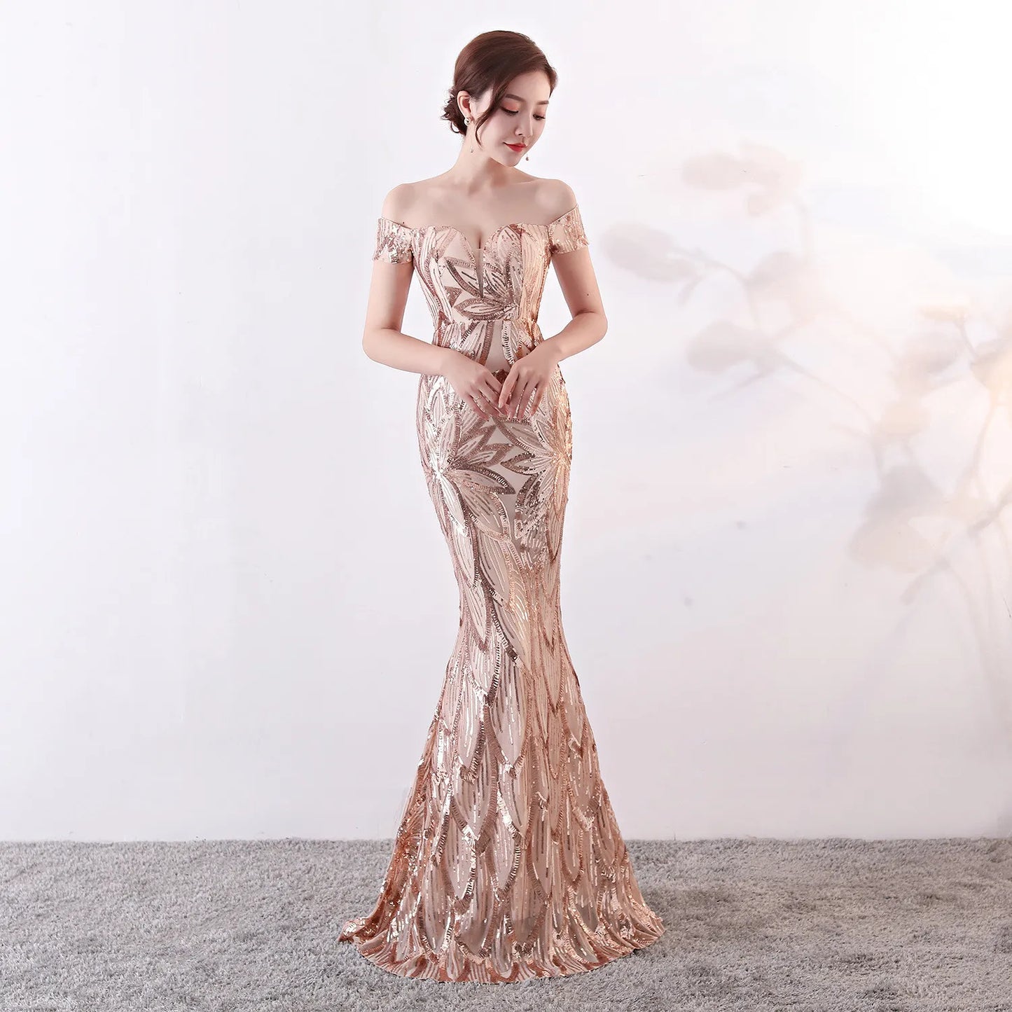 Sequins Off Shoulder Long Evening Dress Women Floor Length Mermaid Maxi Dress Long Prom