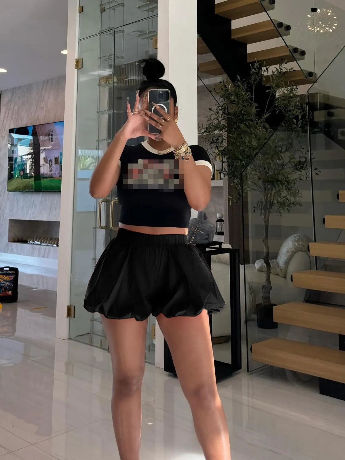 DOUBLE BUBBLE FLUFFY ELASTIC SHORTS