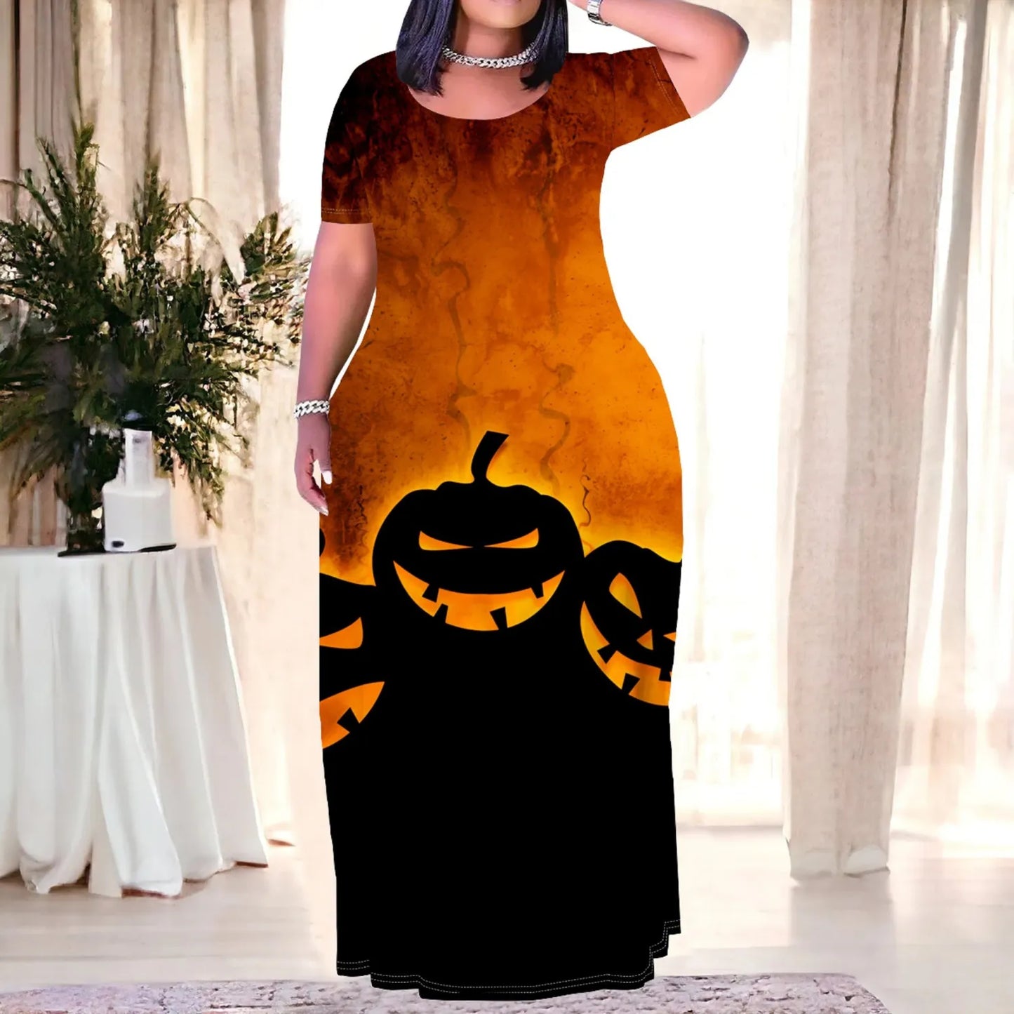 Casual Print Easter Halloween Maxi Dresses