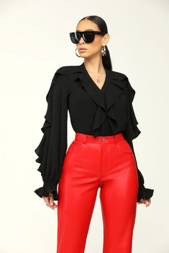Long Sleeve Shirt Decorated With Ruffles