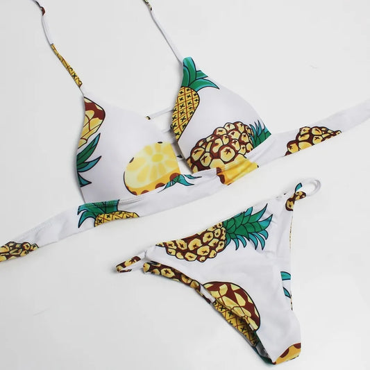 Summer Beach Hollow Swimsuit Pineapple Print Bikini Swimwear