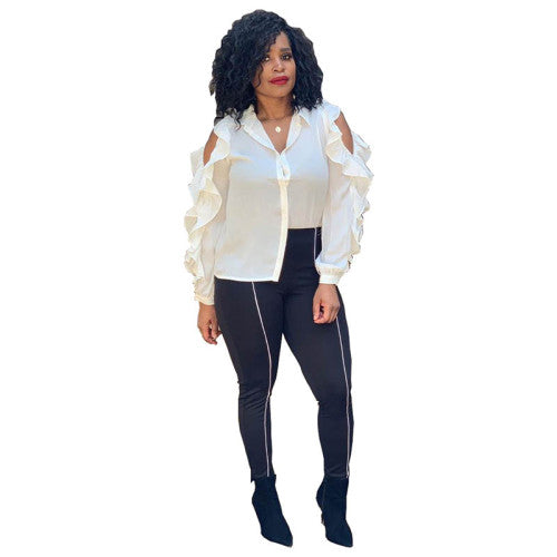 Solid Color Ruffle Sleeve Shirt