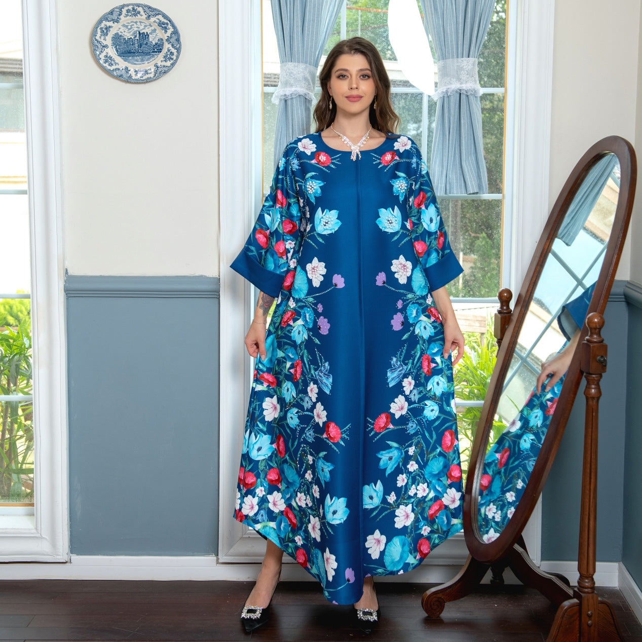 Muslim Robe Fashion Luxury Diamond Positioning Print Arabian Ladies Dress