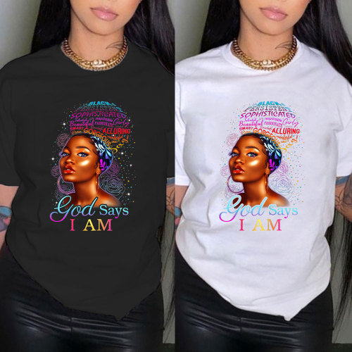 Summer Women's Clothing Casual Round Neck Pullover Printed T-shirt