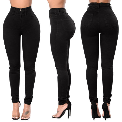 Comfort Washed Pant Denim Plain Elastic Waist Straight-barrel Trousers Jeans