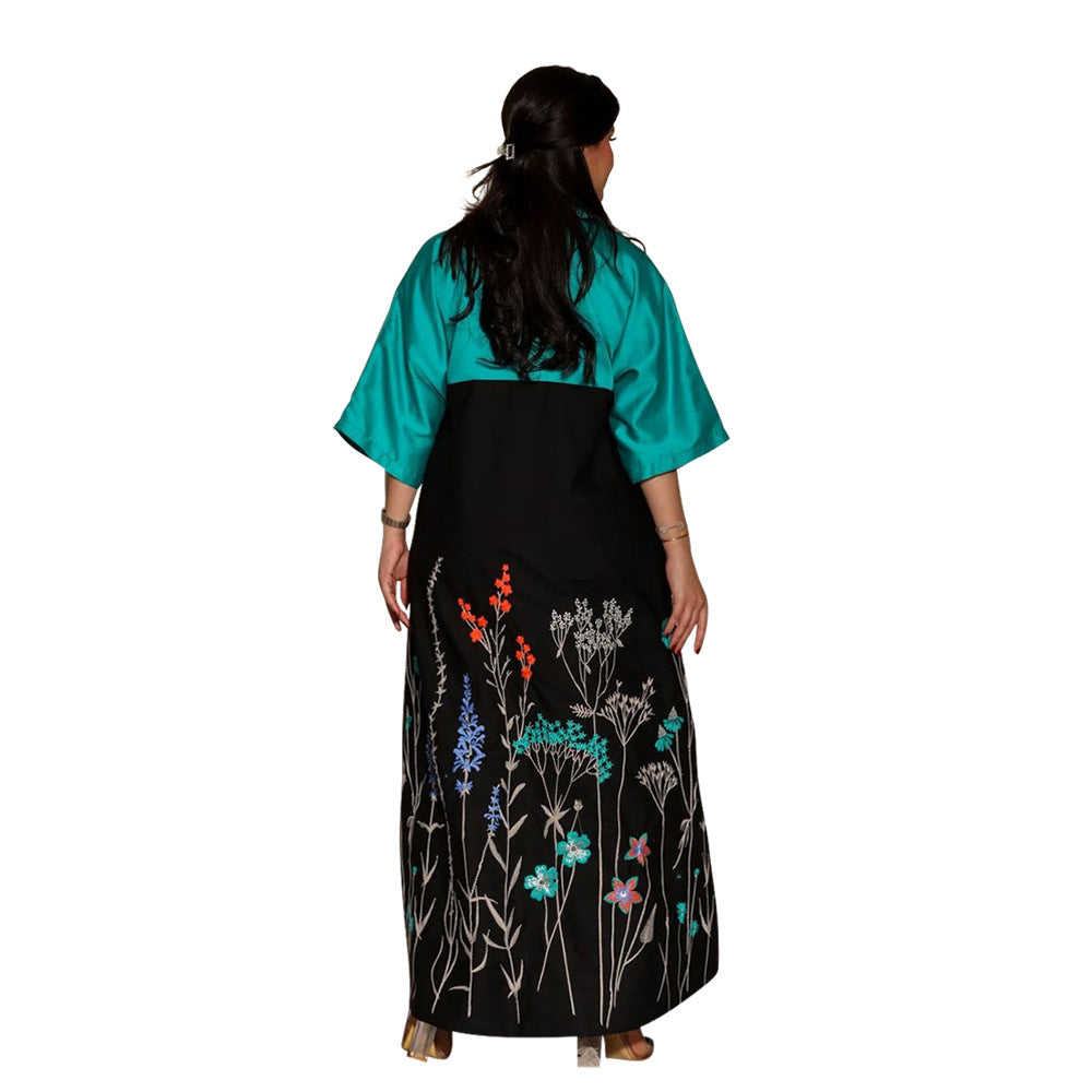 Women Dubai Arabian Spring Summer Print Contrast Color Robe