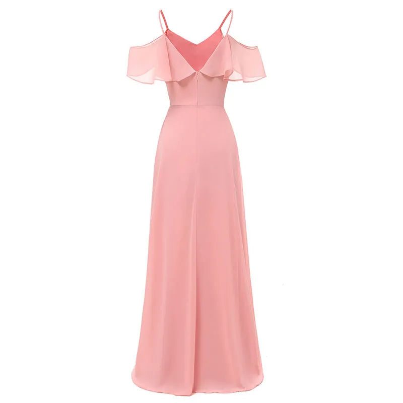 Women's Long Flowy Bridesmaid Chiffon Dress