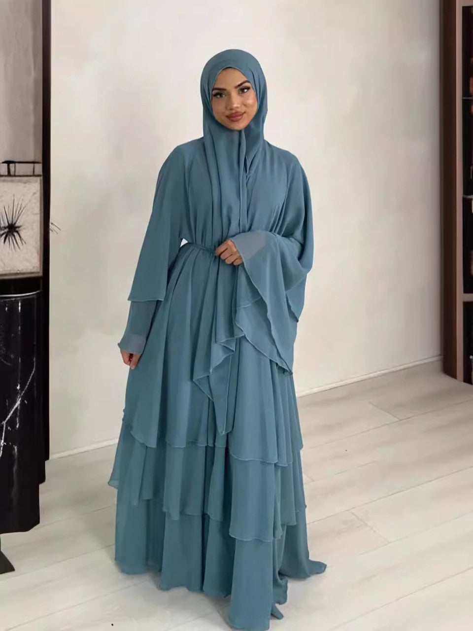 Fashion Patchwork Three-Layer Chiffon Long Dress Parent-Child Wear