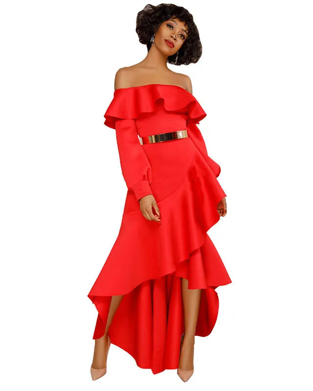 Ruffle Off Shoulder Irregular Bodycon Long Sleeve s Party Maxi Dress