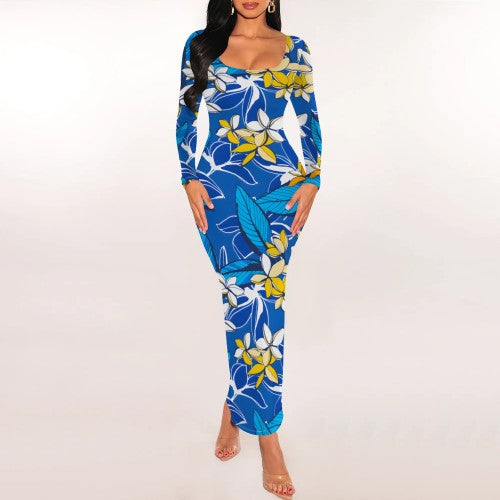 Casual Print U Neck Maxi Dresses