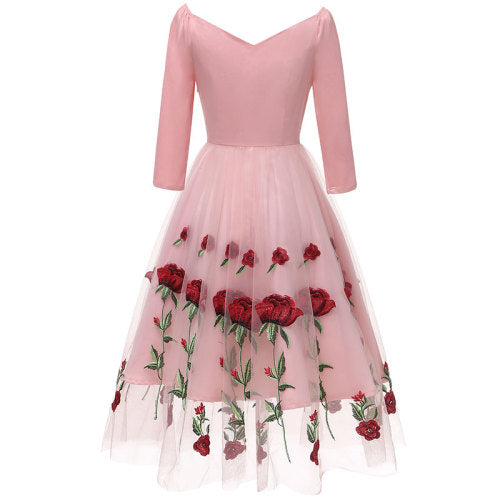 Women's Elegant 3/4 Sleeve Lace Evening Dress
