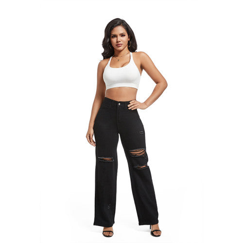 Women's Sexy Denim Trousers Street High-Rise Ripped Washed Jeans