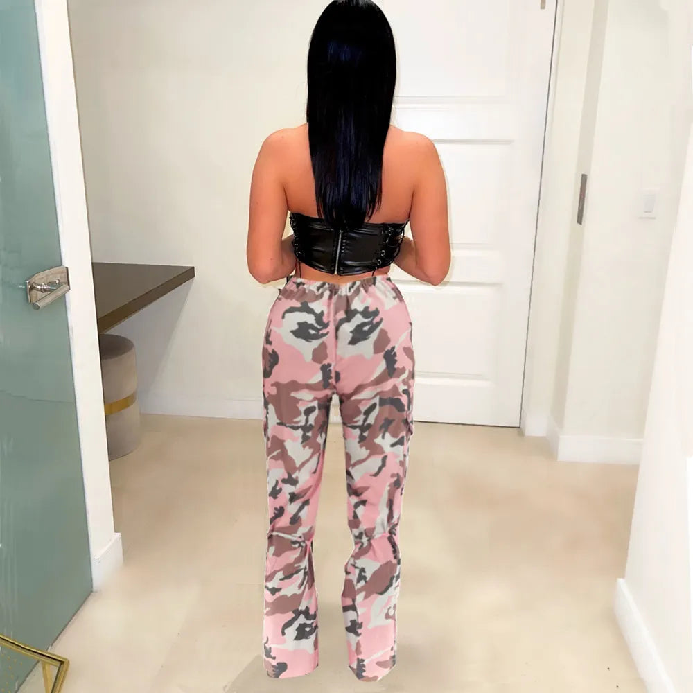 Camouflage Pattern Pleated Strings Pants