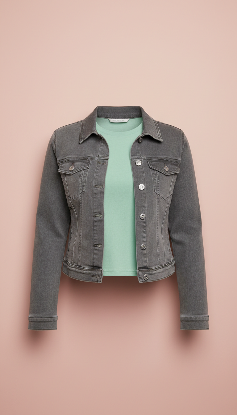 Mint pop cropped top with denim jacket