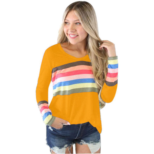 RAINBOW STRIPED COTTON V-NECK TOP