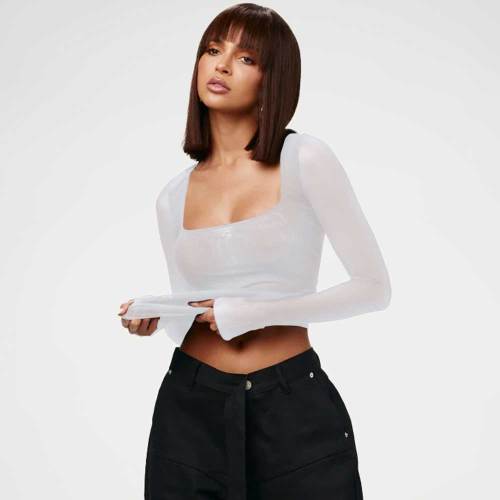 Mesh Square Neck Tops