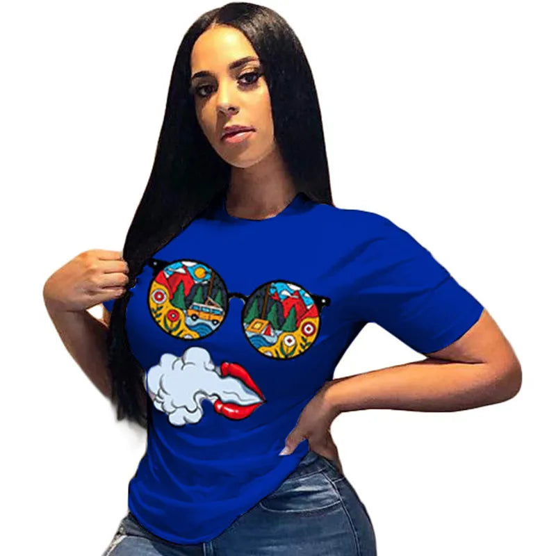 Casual Short Sleeve Cartoon Printed T-shirt Top