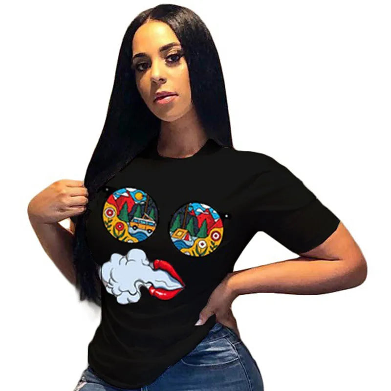 Casual Short Sleeve Cartoon Printed T-shirt Top