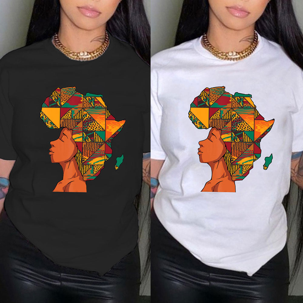 Summer Women's Clothing Casual Round Neck Pullover Printed T-shirt