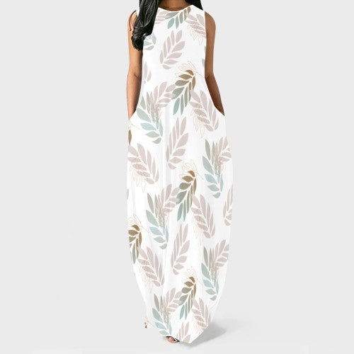 Casual Print Sleeveless O Neck Maxi Dresses