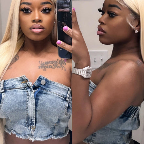 Super Stretch Denim Navel-Based Tube Top