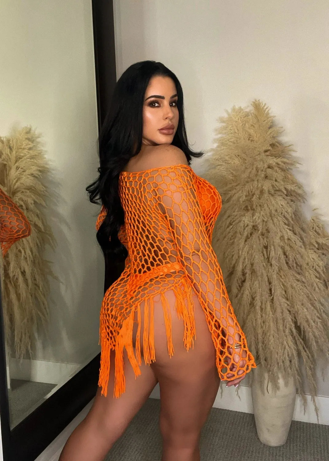 SEXY HAND HOOK TASSEL SEE-THROUGH BEACH DRESS