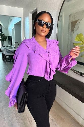 Long Sleeve Shirt Decorated With Ruffles