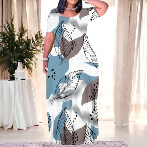 Casual Print Short Sleeve Plus Size Maxi Dresses
