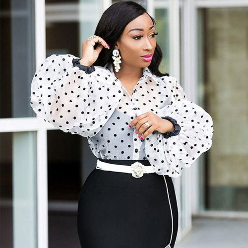 Casual Lantern Sleeves Dot Shirt