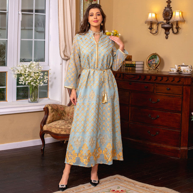 Fashion Muslim Abaya Embroidered Dress Dubai Saudi Women's Clothing