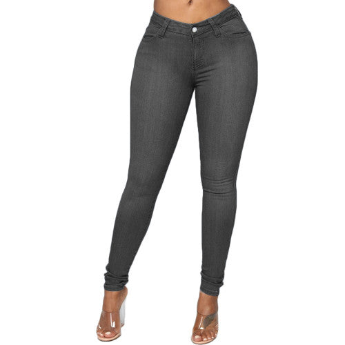 Comfort Washed Pant Denim Plain Elastic Waist Straight-barrel Trousers Jeans