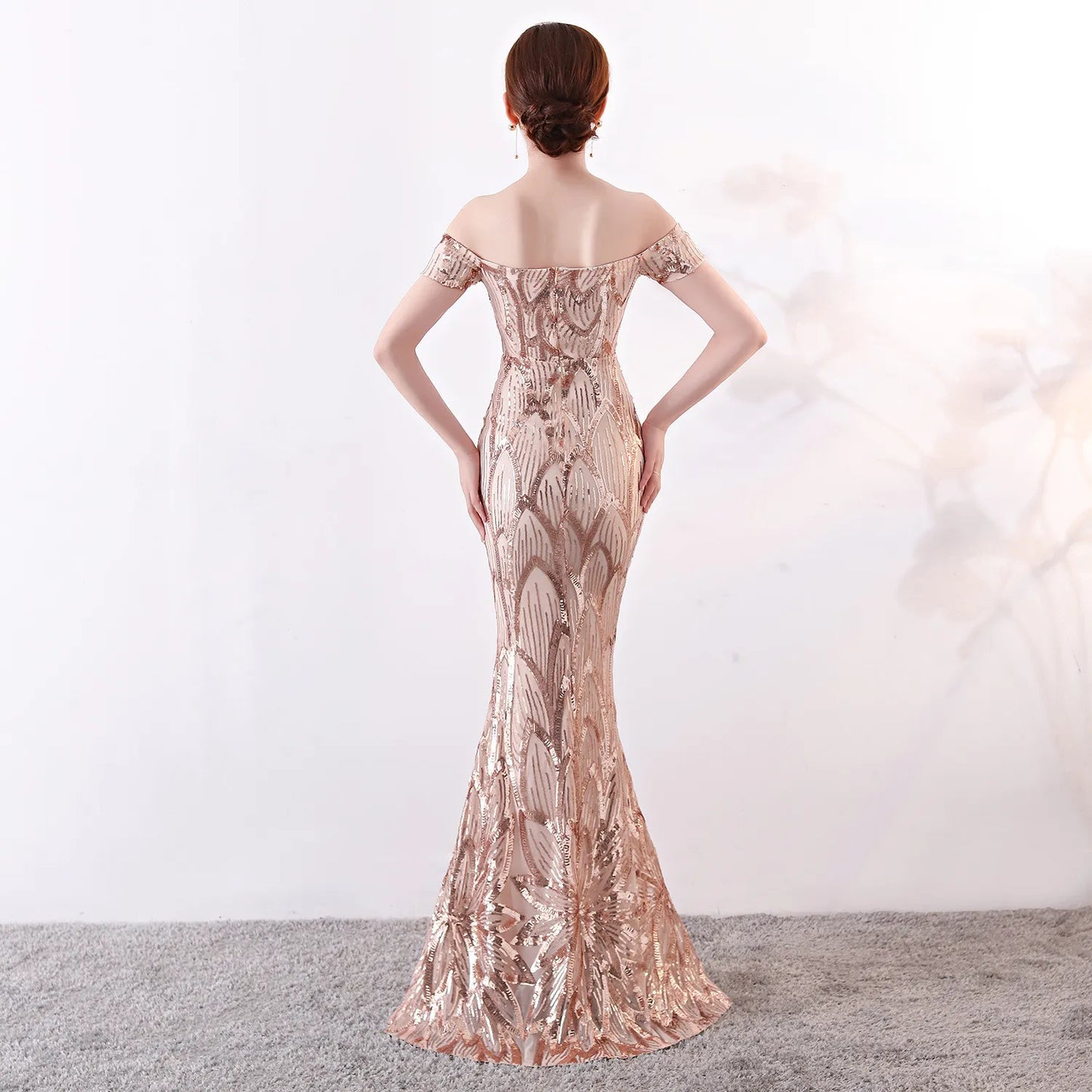 Sequins Off Shoulder Long Evening Dress Women Floor Length Mermaid Maxi Dress Long Prom