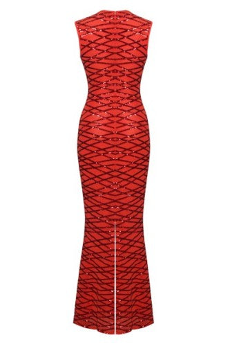 Orange Backless Sequins Slim Maxi Dress L51394