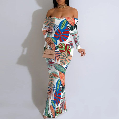Custom Casual Print Off Shoulder Maxi Dresses