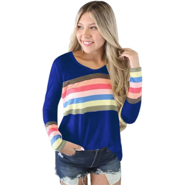RAINBOW STRIPED COTTON V-NECK TOP